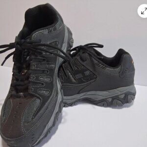 Skechers‎ Men’s Work Shoes Sz 9 Steel Toe Black Leather Memory Foam low top